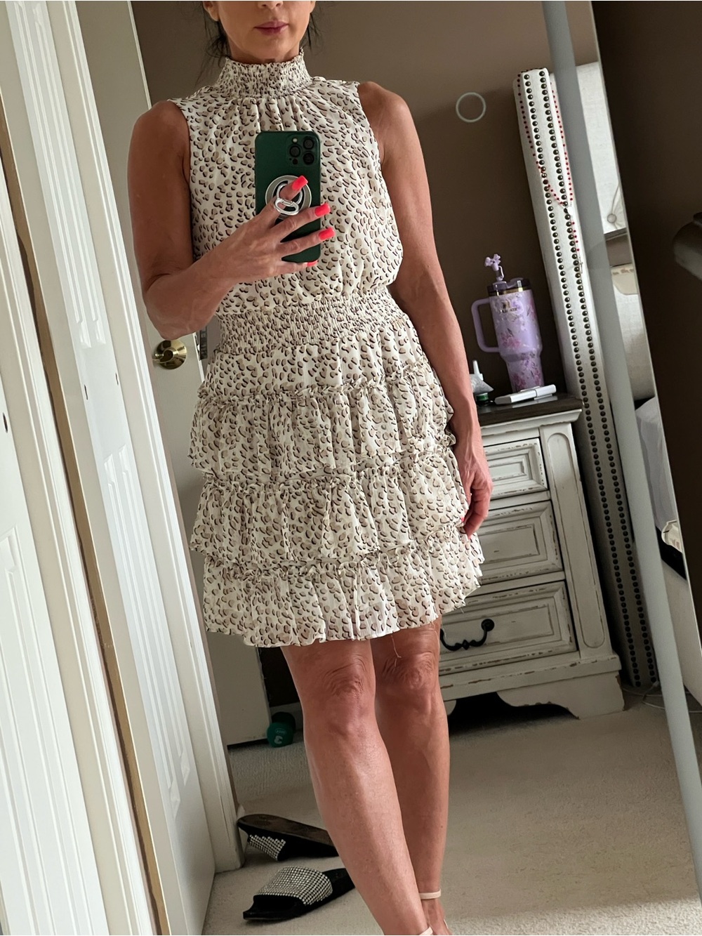 Express Cream Leopard Print Tiered Ruffle Mini Dress
